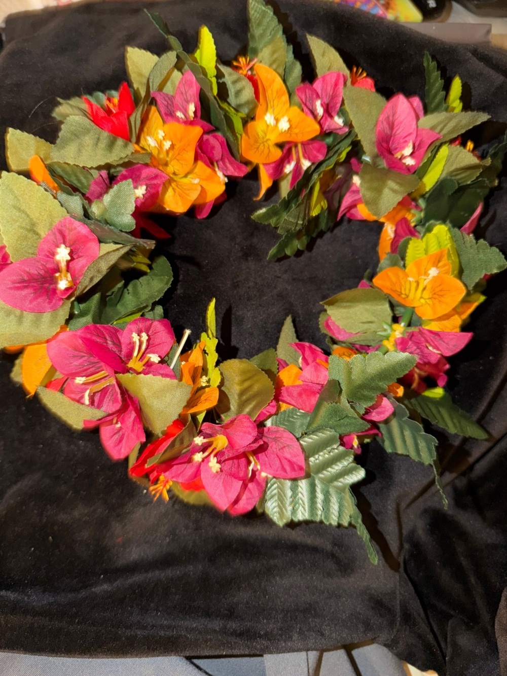Tropical Floral Lei po'o with Pink and Orange Blooms One size fits all